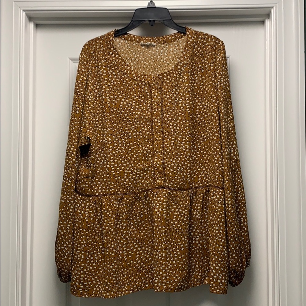 Cotton Bleu Sz L brown print long sleeve blouse